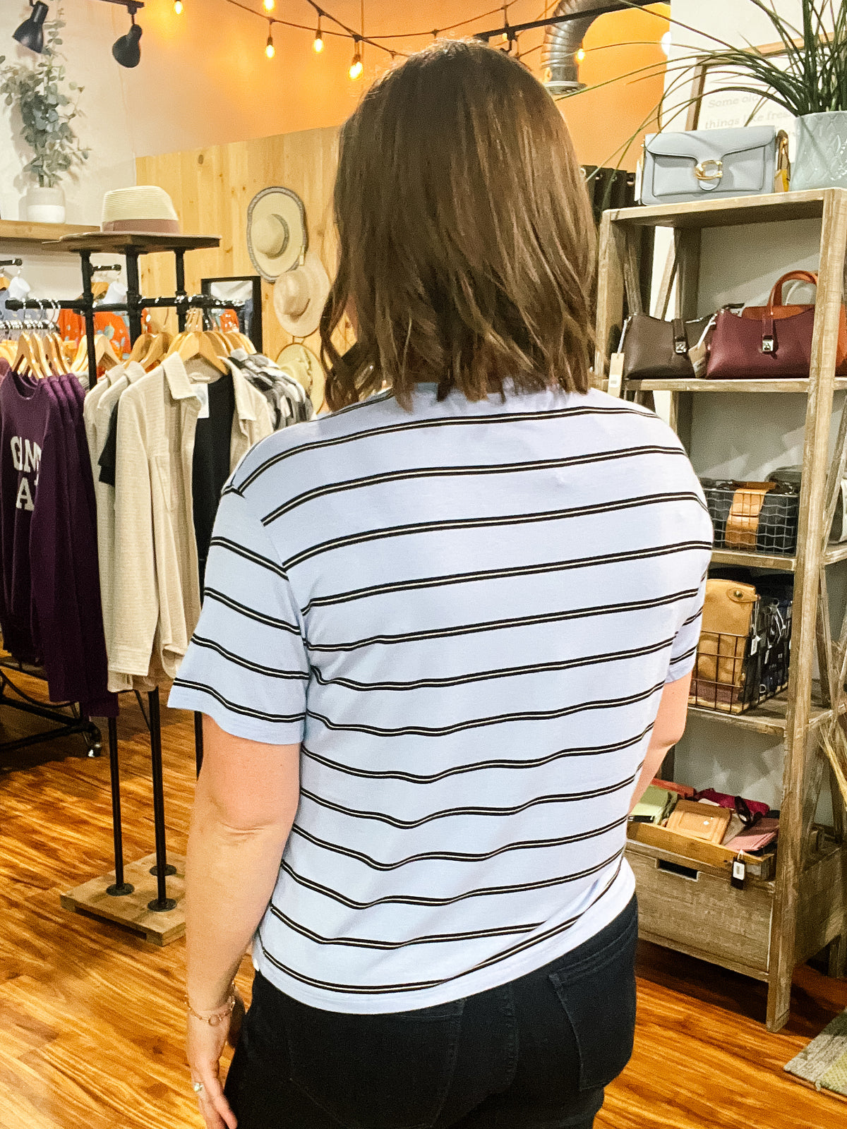 Sky Blue Striped Short Sleeve Top
