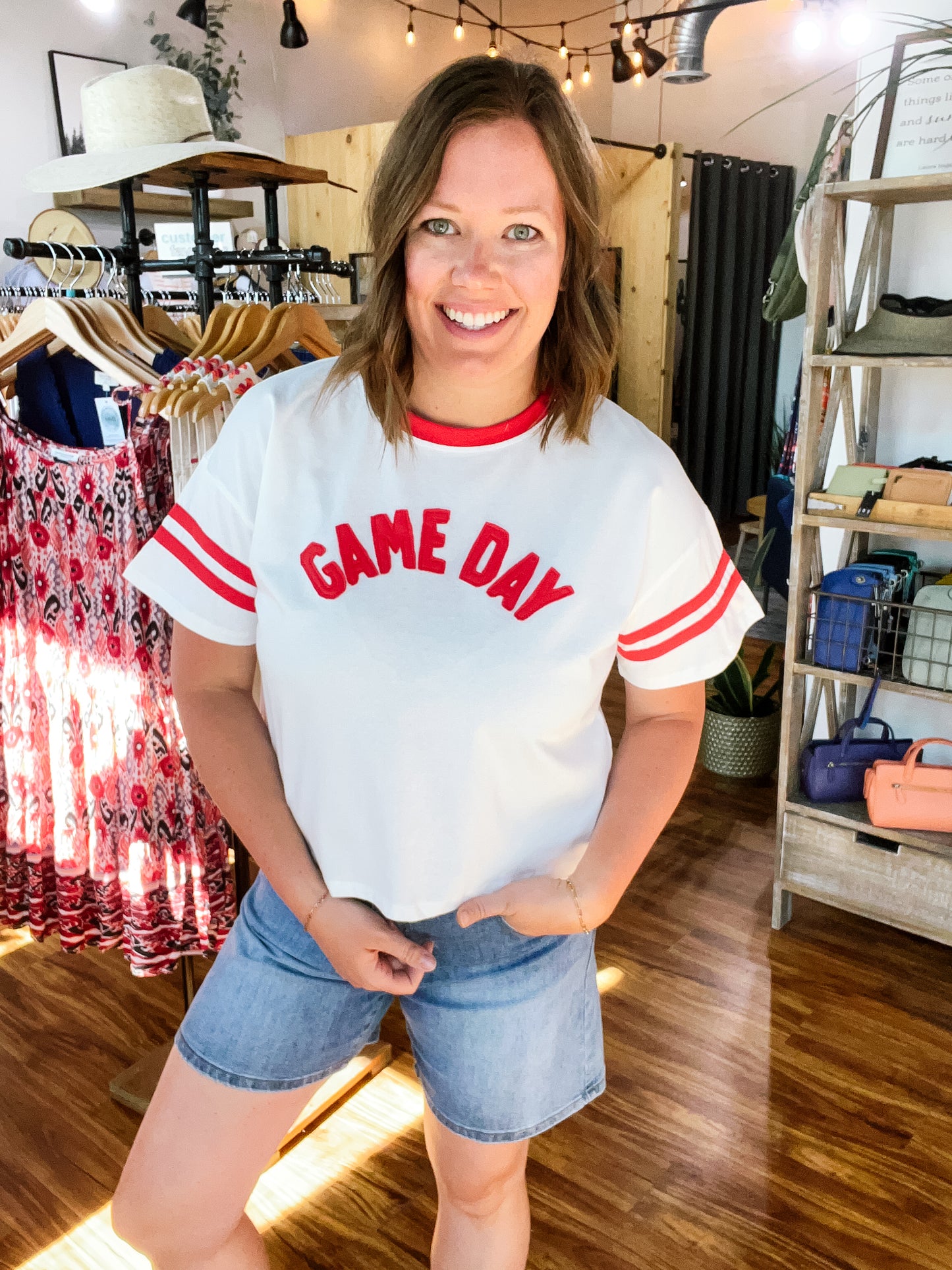 White W/Red Game Day Top