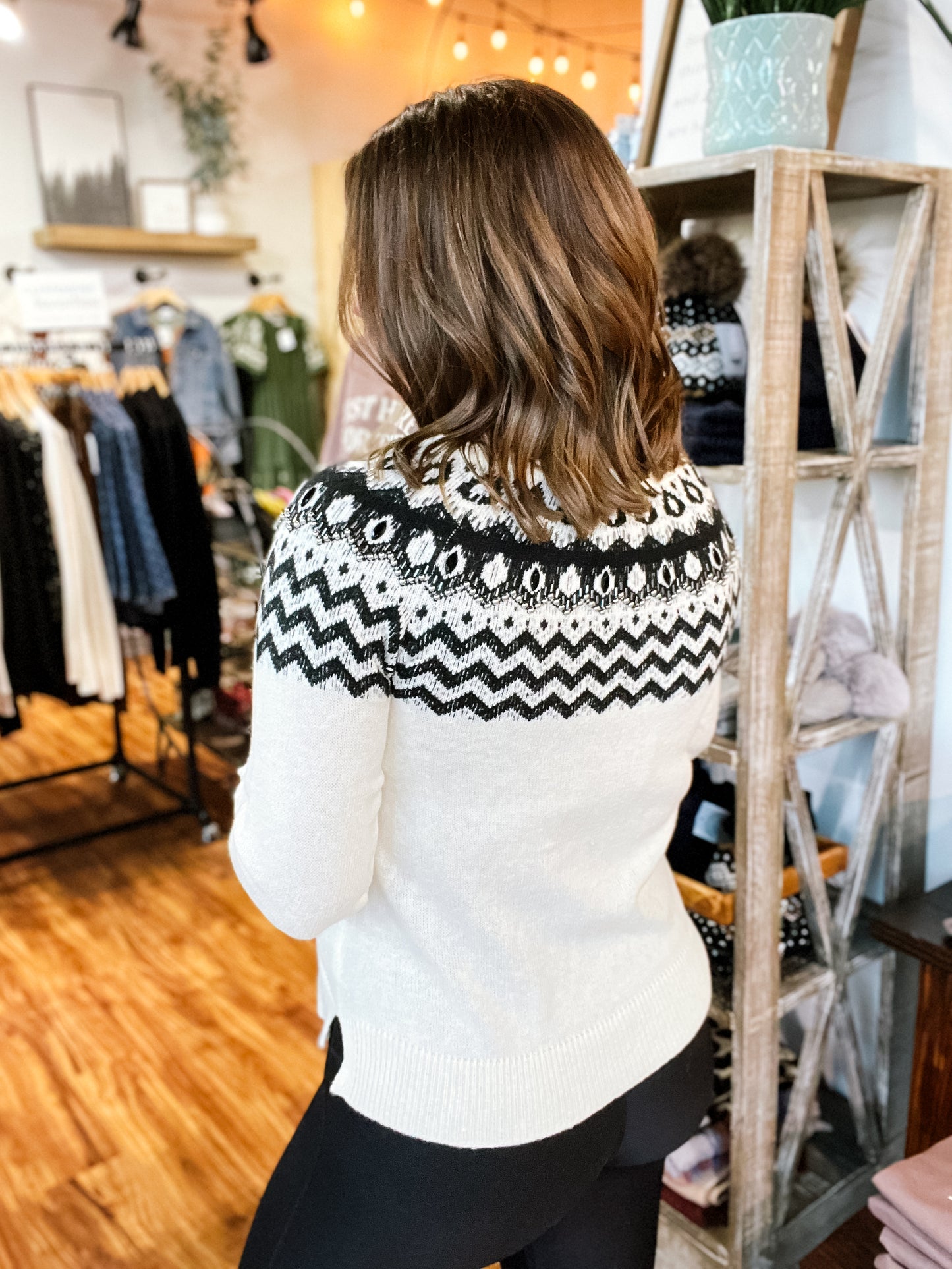 Cream & Black Beaded Sweater