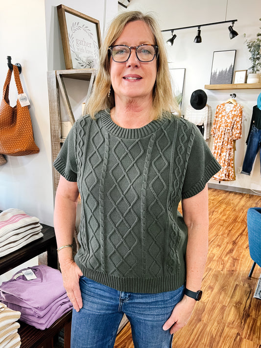 Hunter Green Cable Knit Sweater Vest