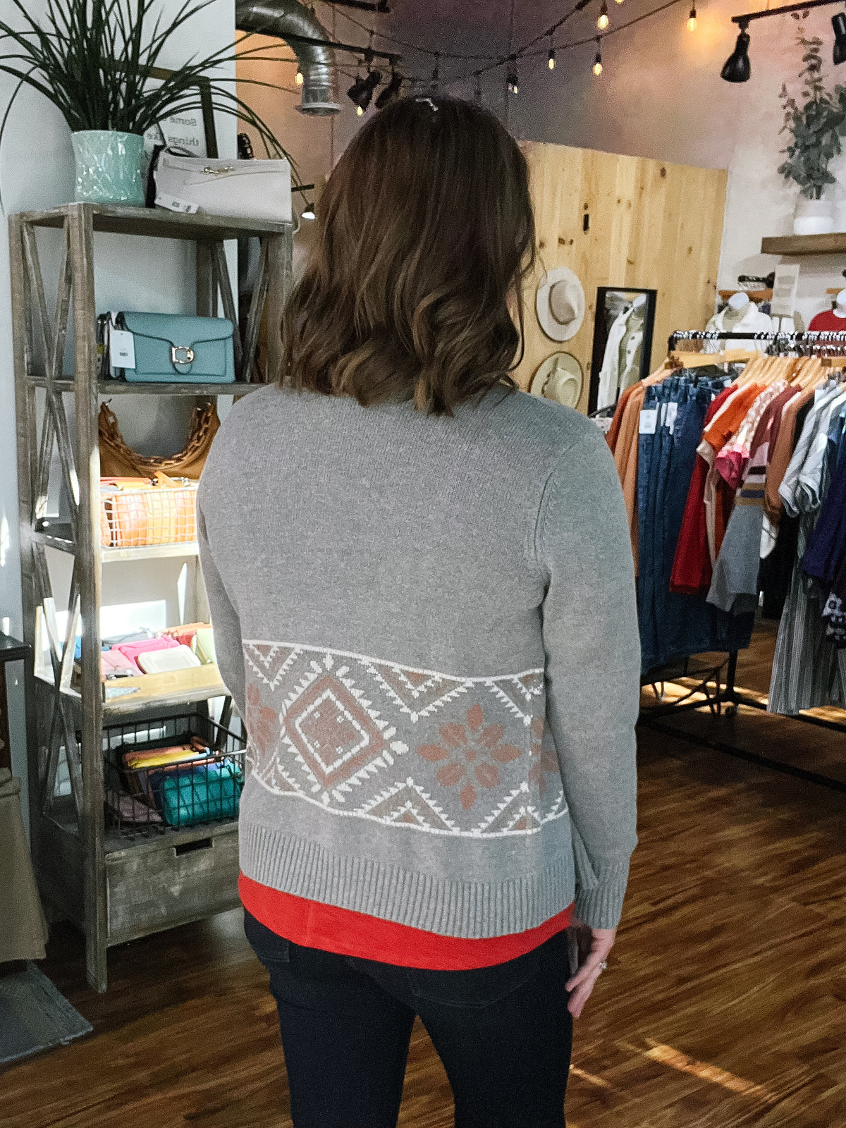 Gray Aztec Fringe Cardigan