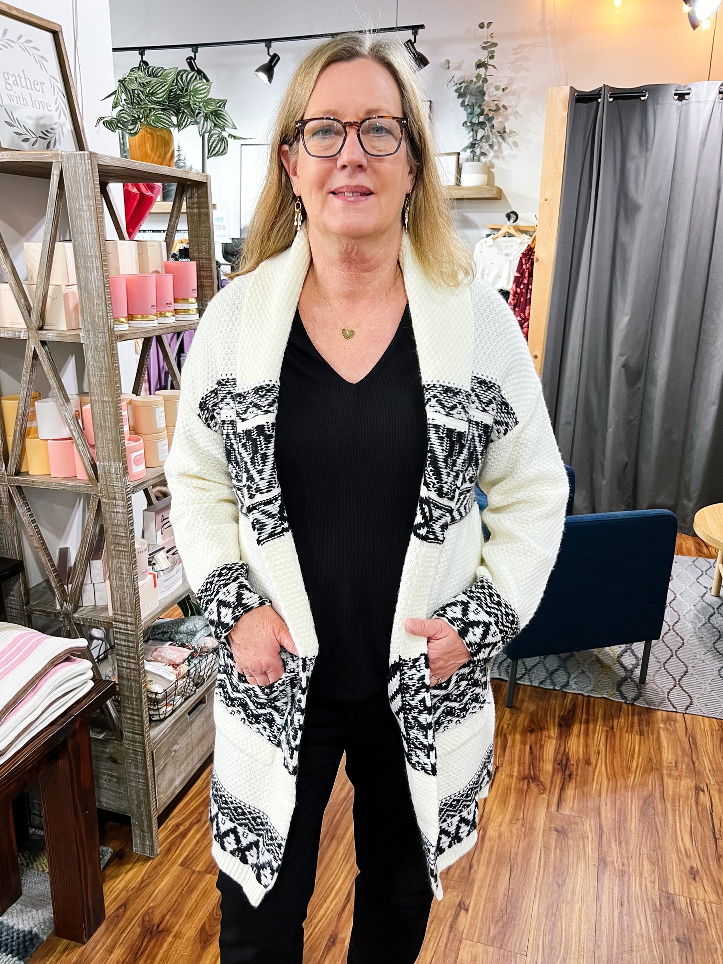Cream W/ Black & White Pattern Coatigan