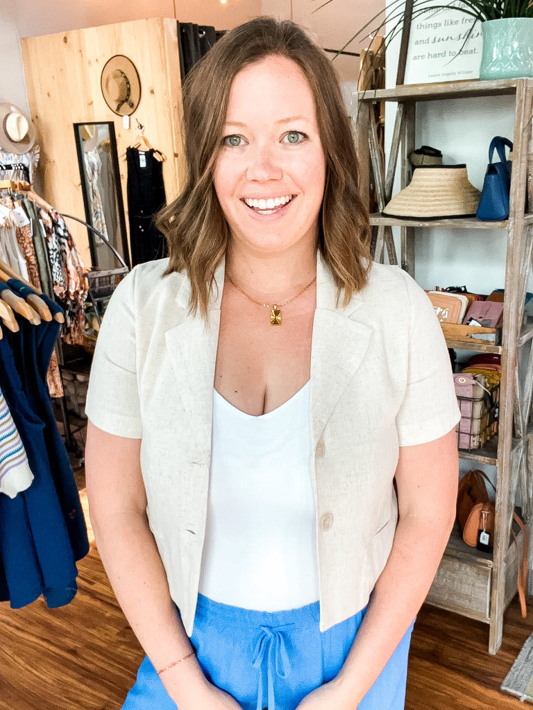 Natural Short Sleeve Crop Blazer