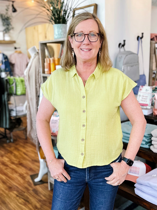 Chartreuse Button Up Top