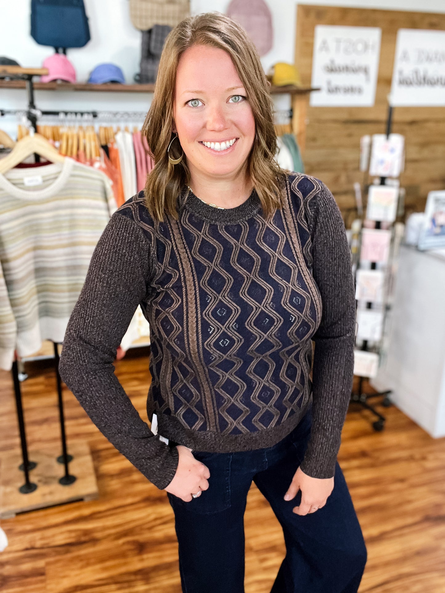 Navy W/Brown Chevron Stripe Sweater