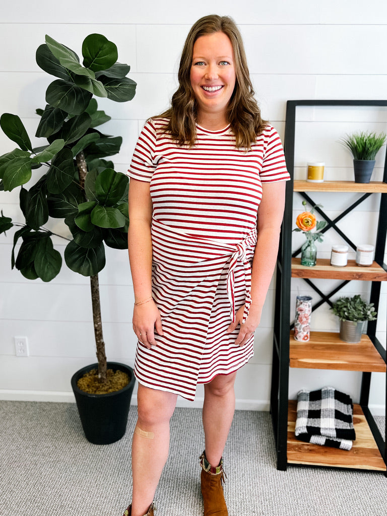 Cherry Red Stripe Wrap Midi Dress
