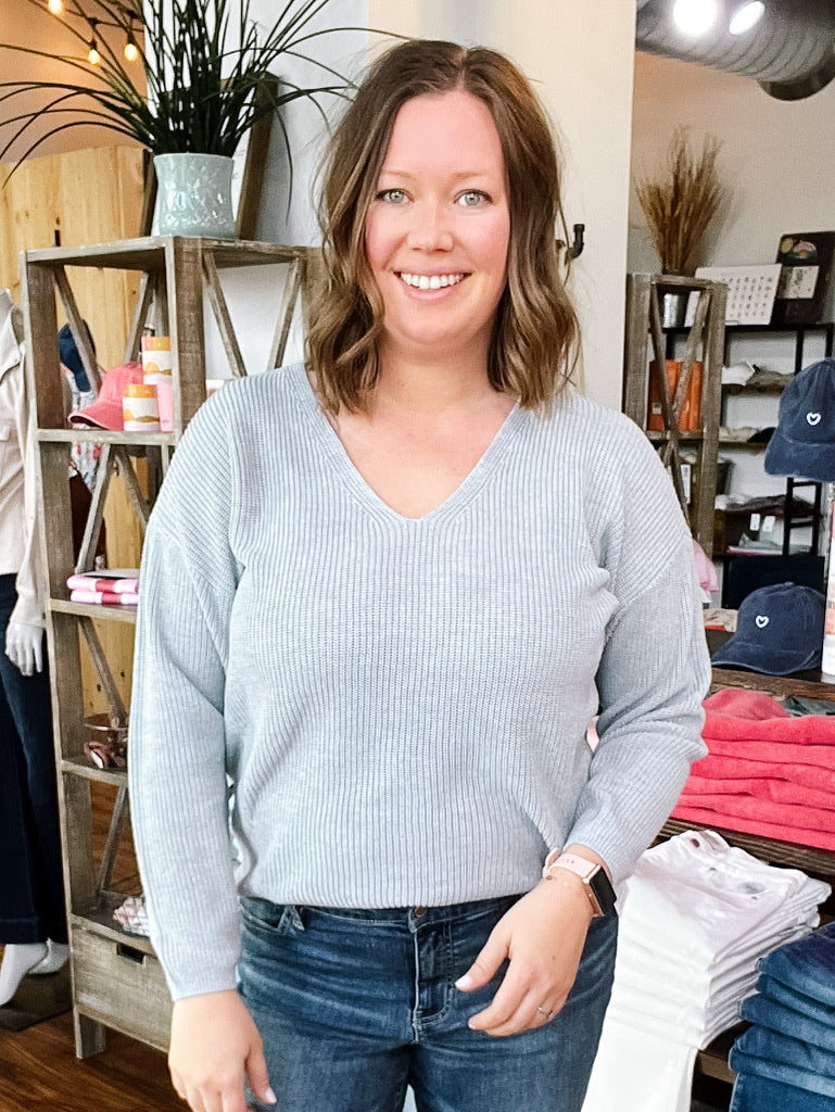 Heather Grey V Neck Sweater