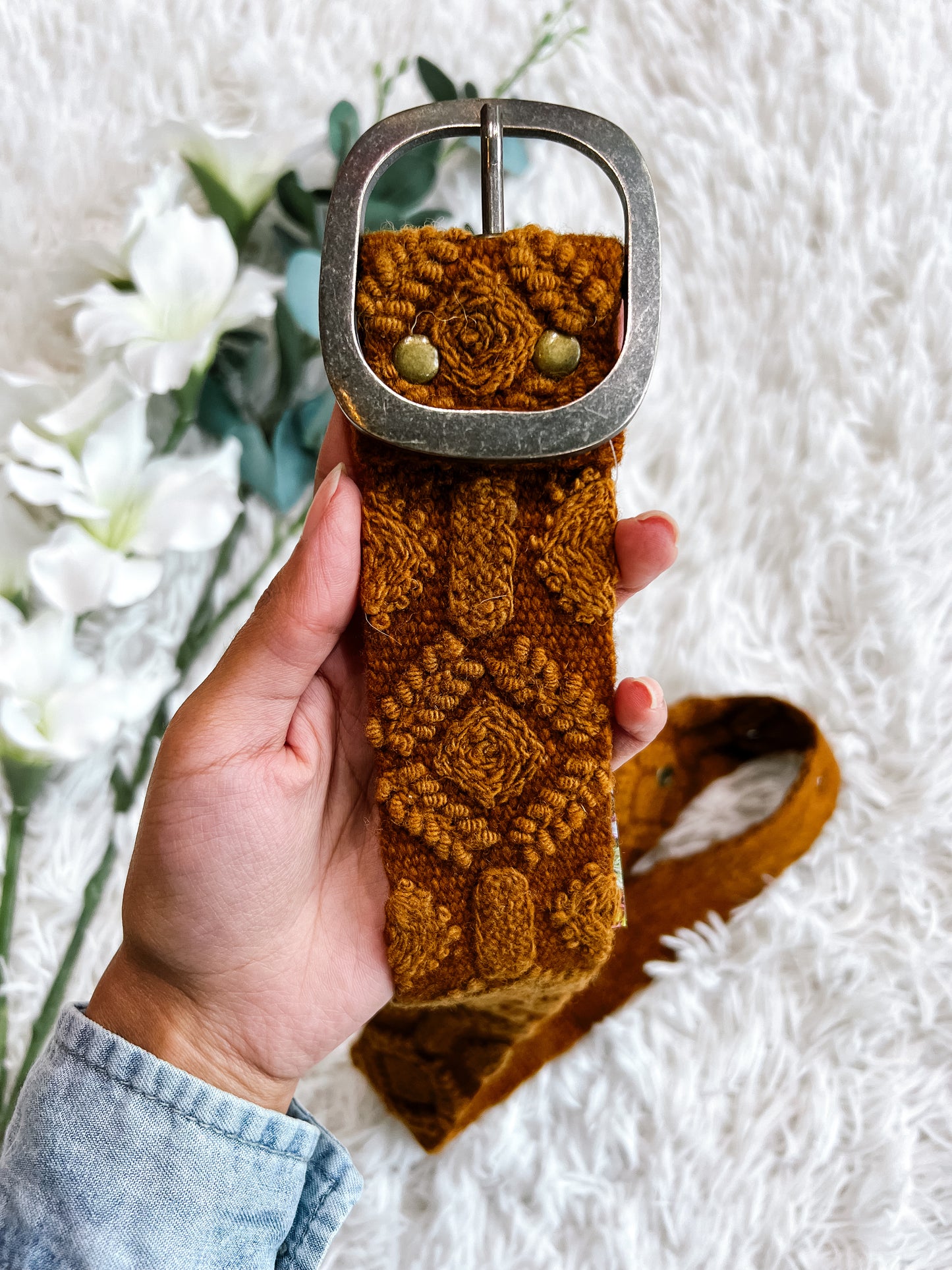 Terracotta Embroidered Wool Belt
