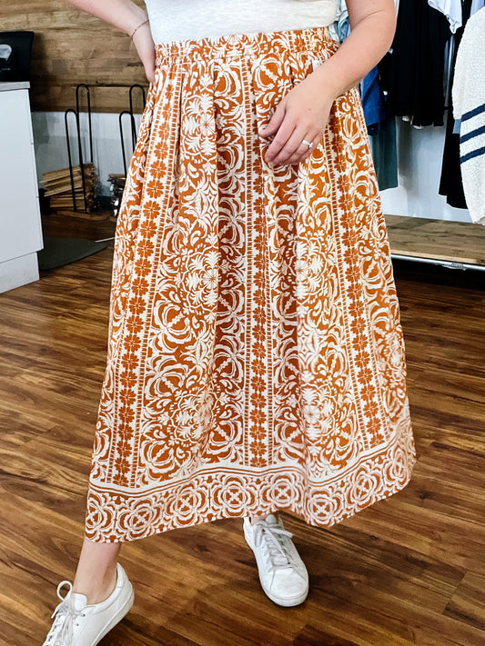 Rust W/Ivory Tropical Skirt