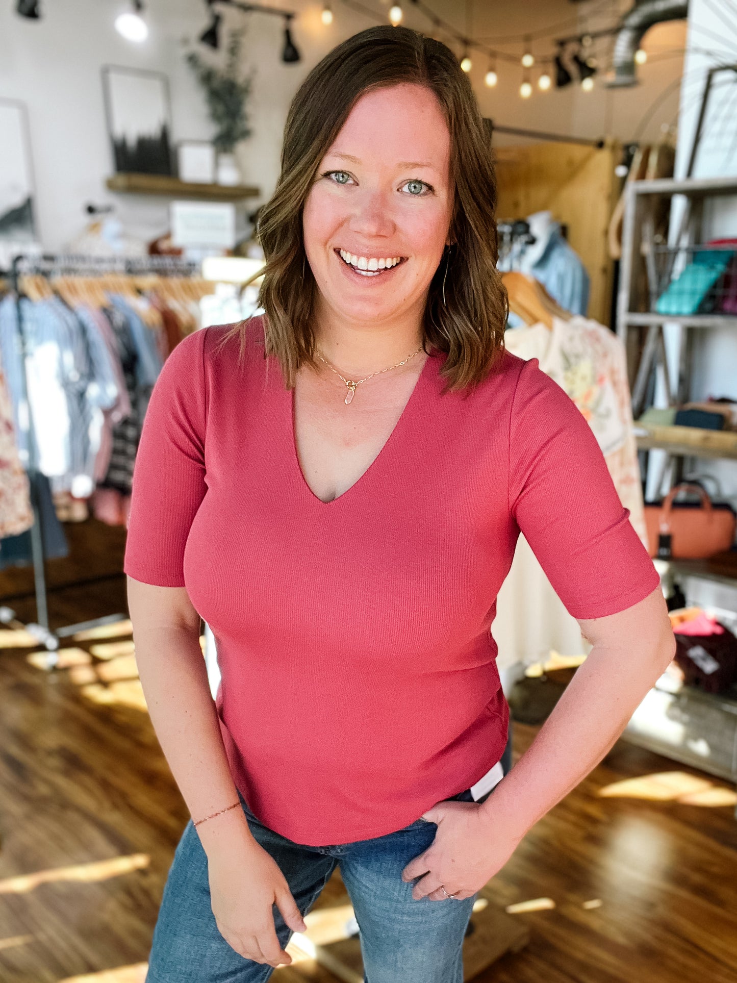 Rose Double Layered Short Sleeve V-Neck Top