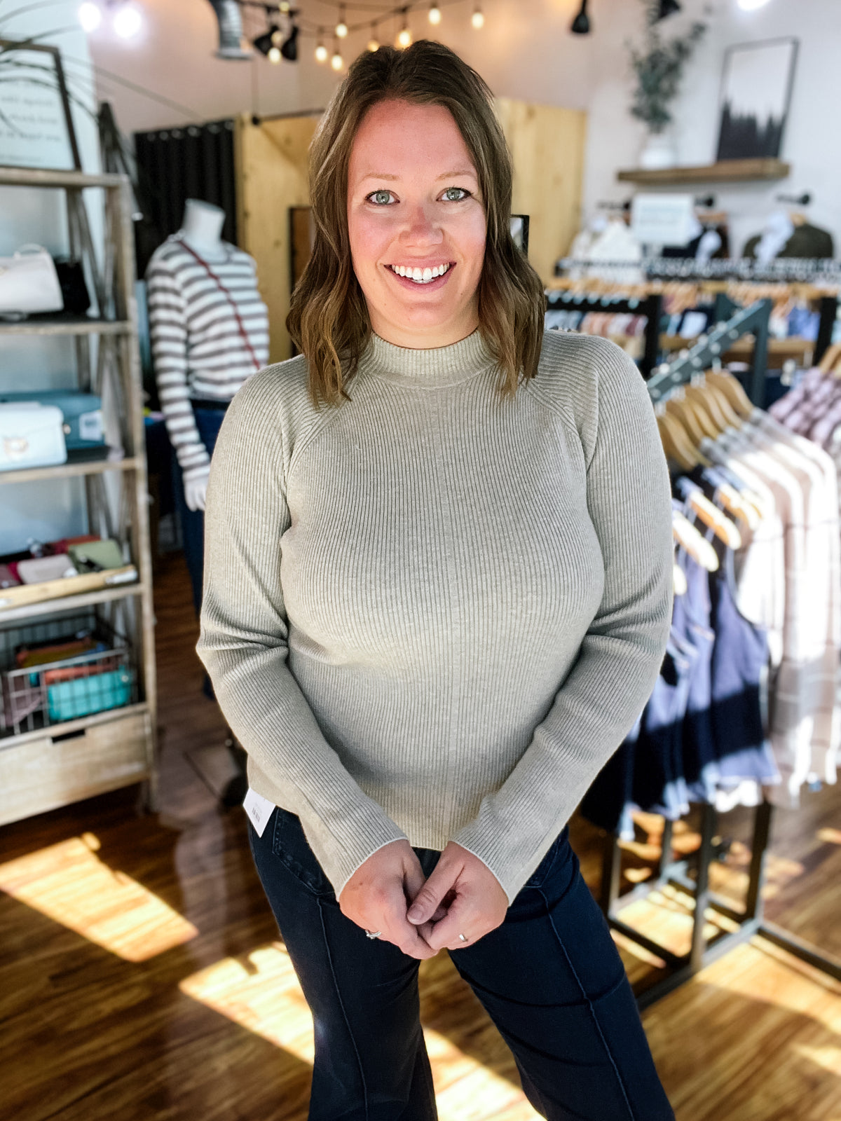 Beige Mock Turtle Neck Sweater