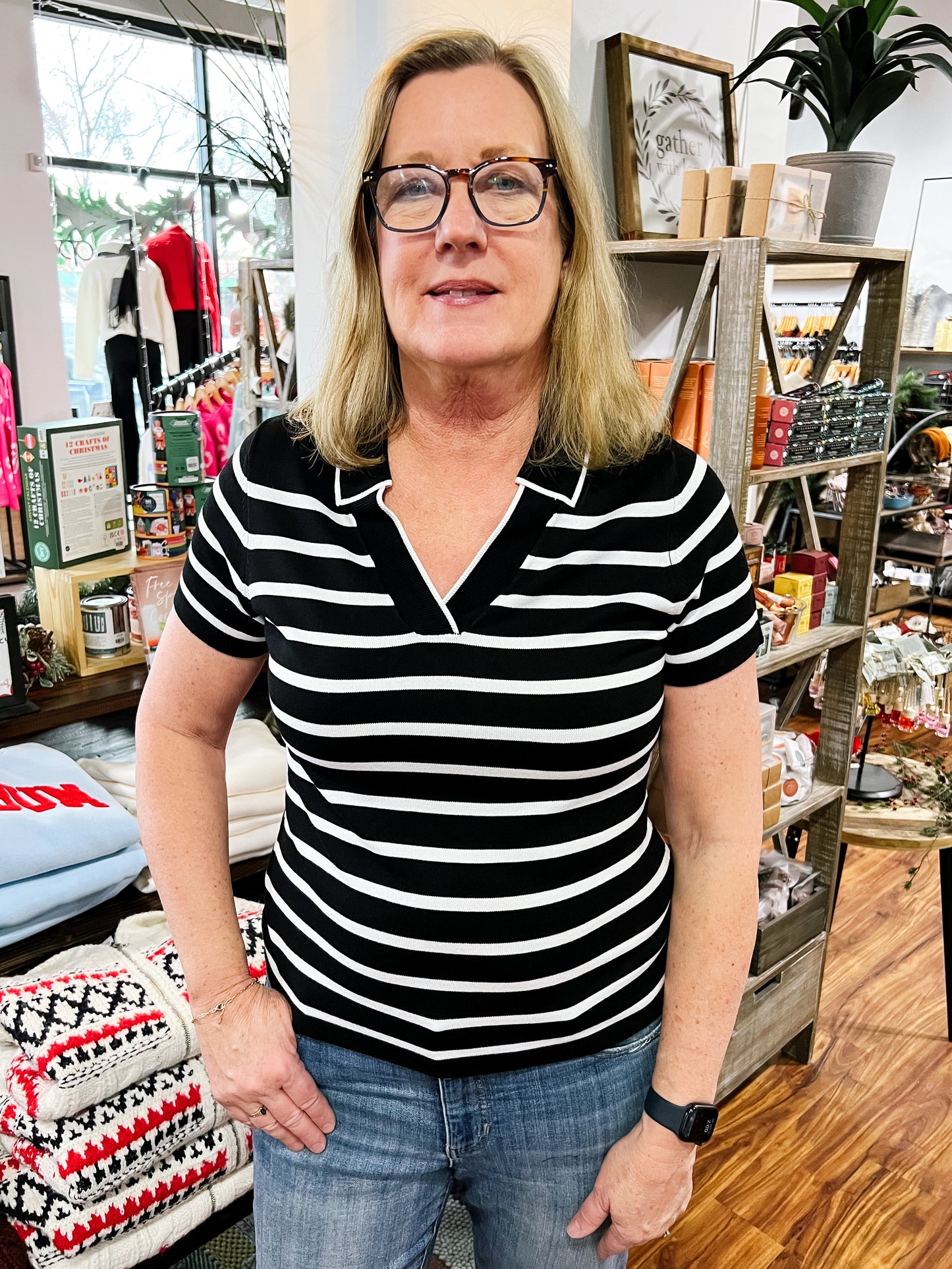 Black & White Striped Collared Sweater