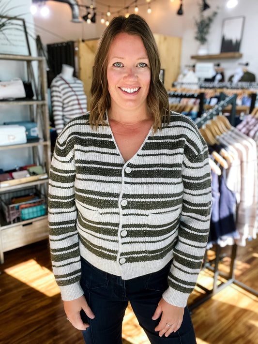 Olive & Oatmeal Striped Cardigan