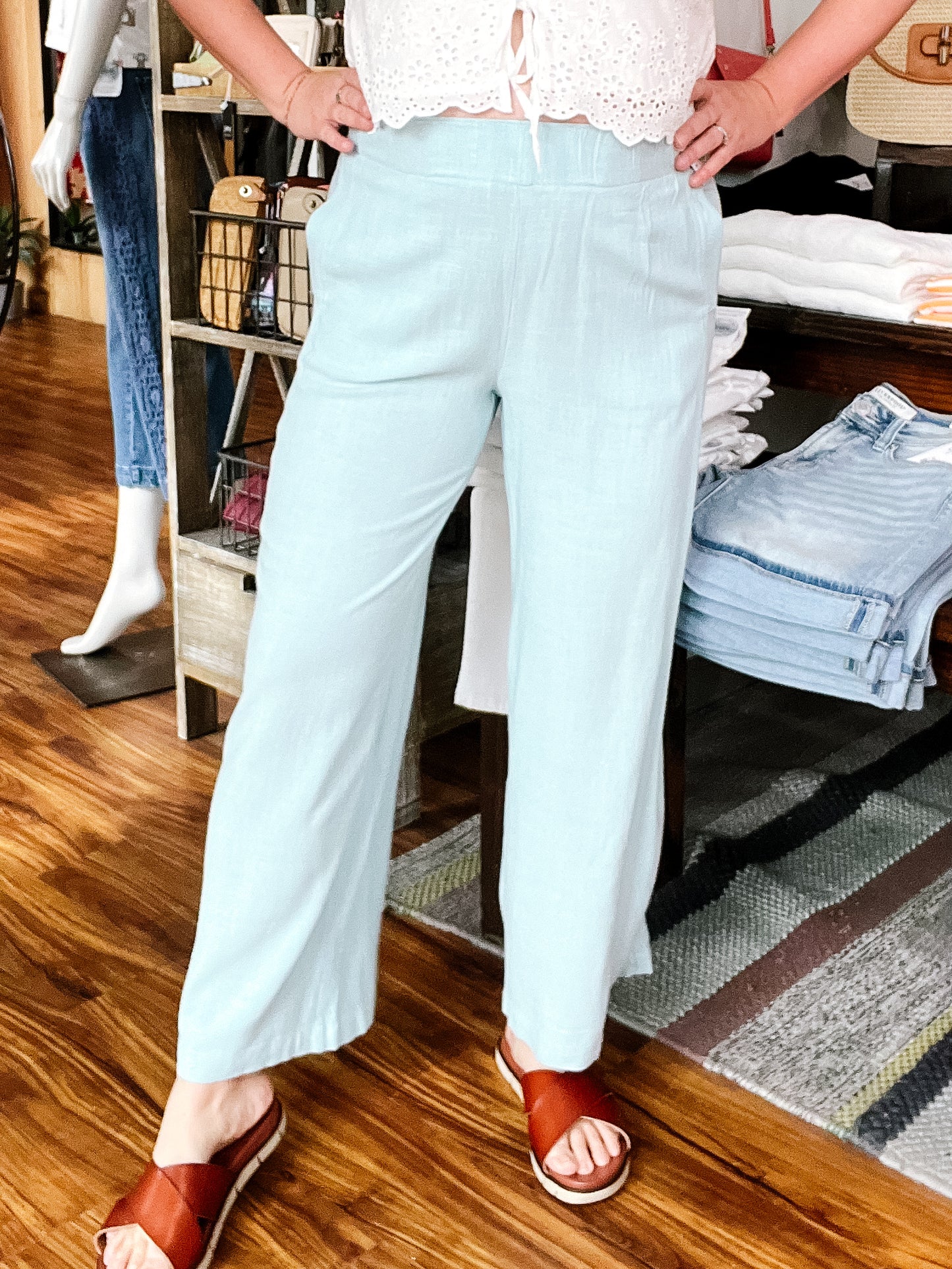 Sky Blue Pull-On Crop Pant