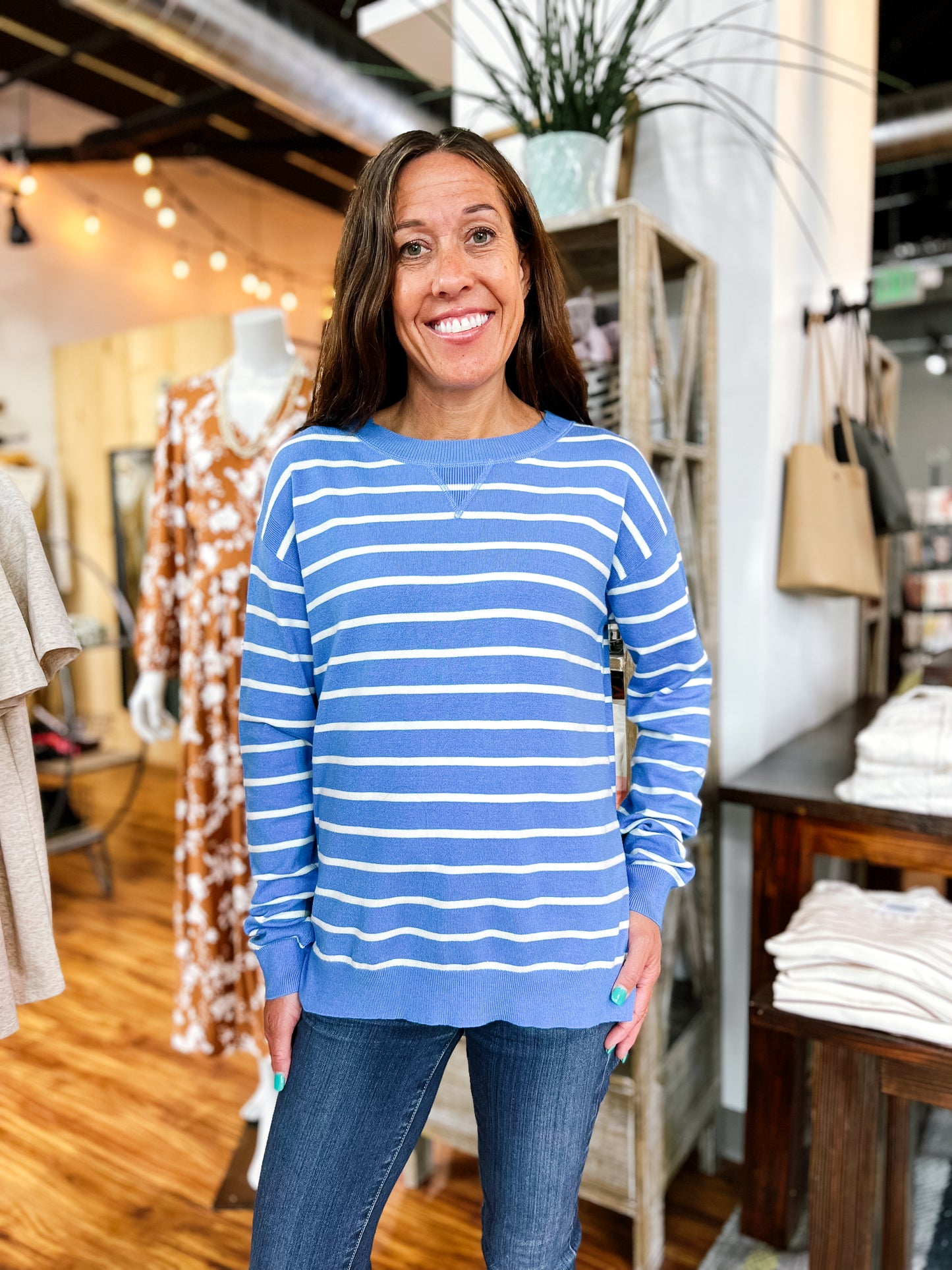 Sky Blue & White Stripe Lightweight Sweater