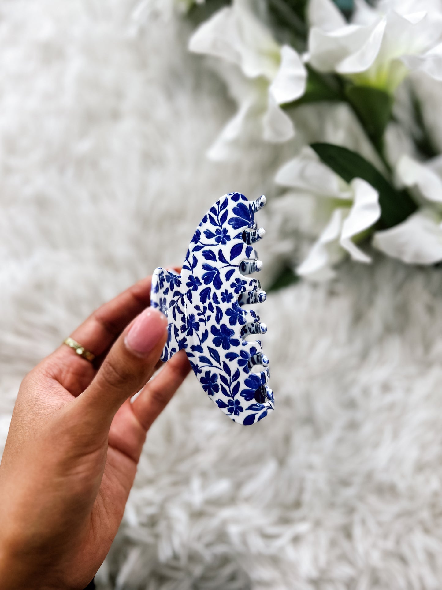 Blue Floral Claw Clip