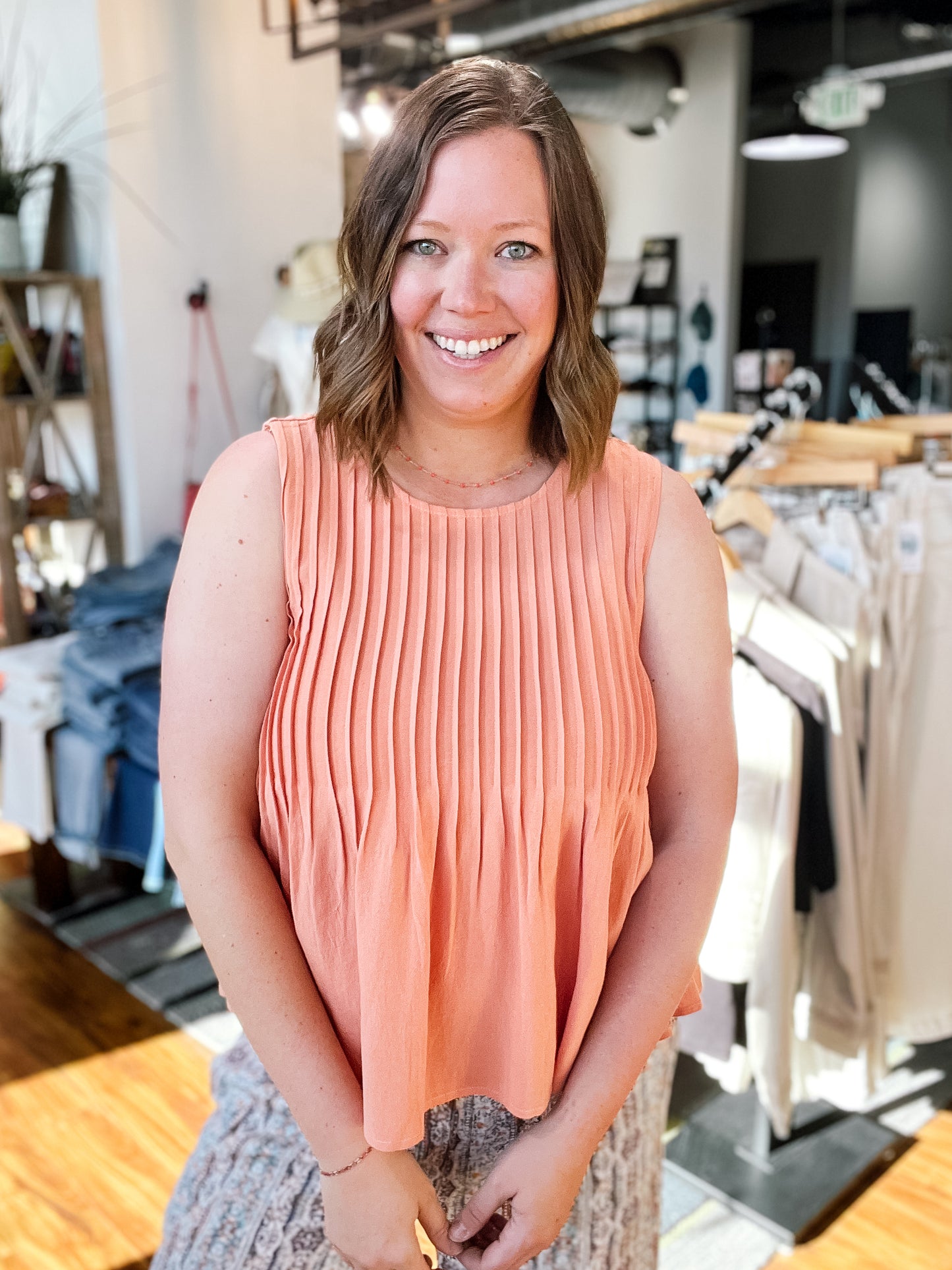 Apricot Pleated Babydoll Tank