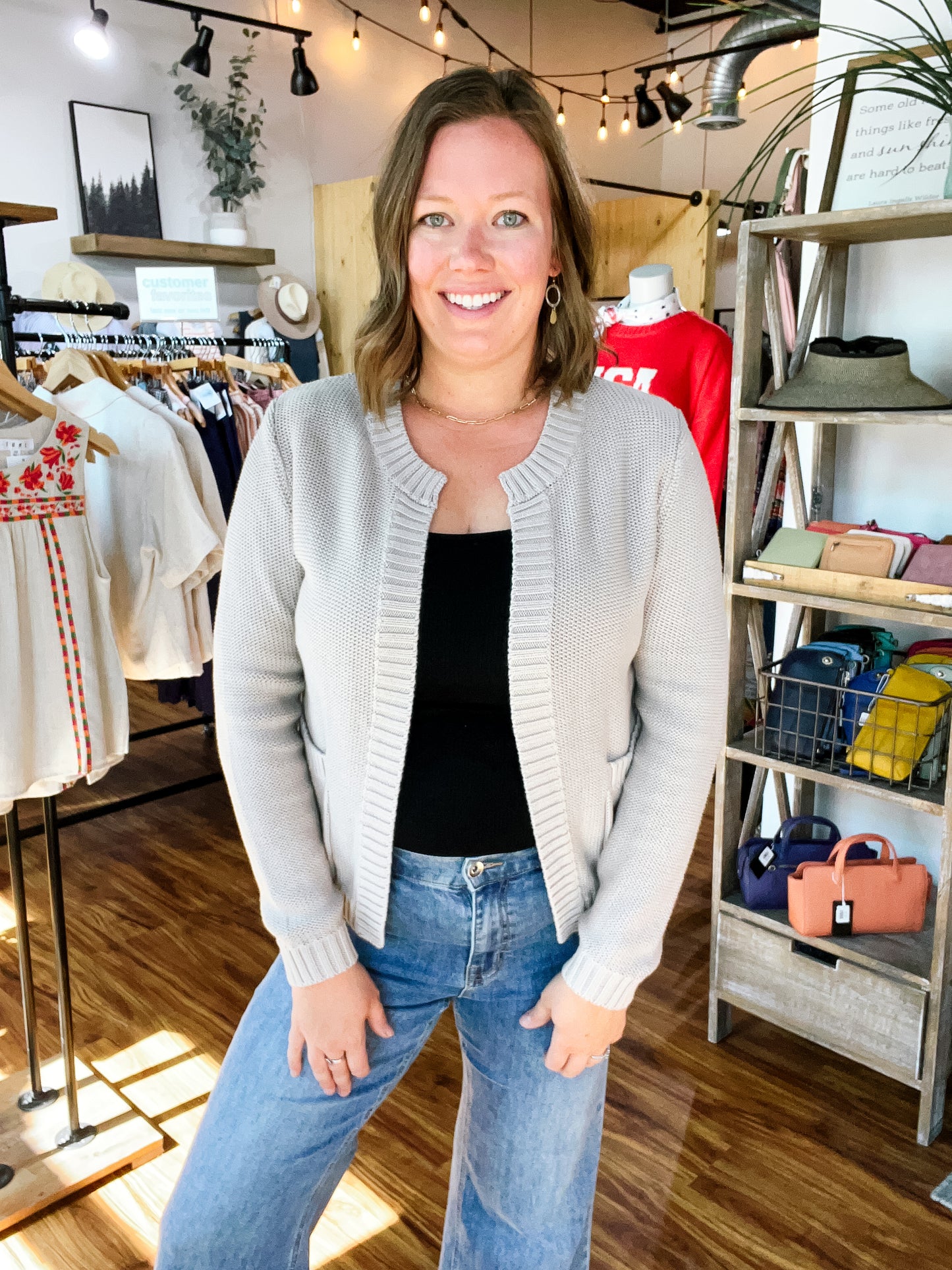 Beige Open Front Cardigan