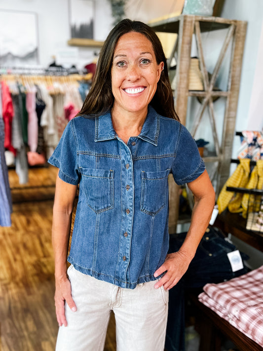 Denim Wash Short Sleeve Jean Shirt