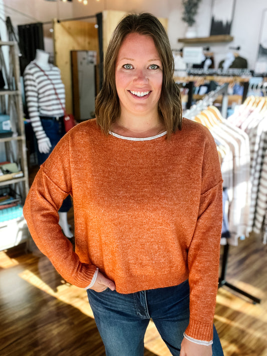 Spiced Amber Lightweight Boat Neck Sweater