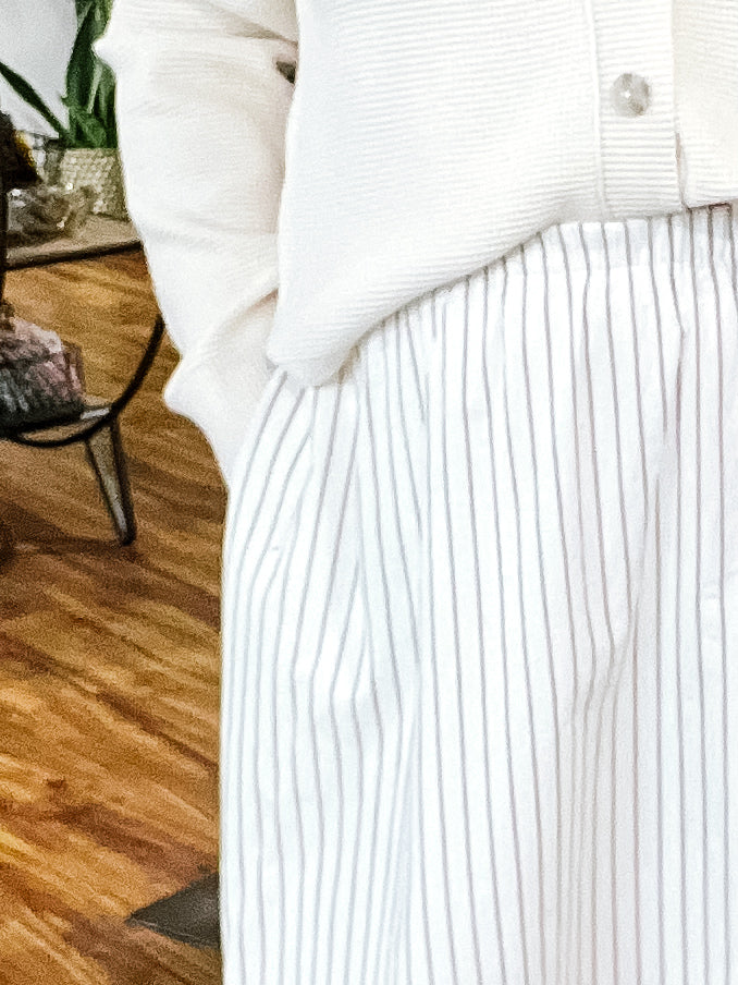 Cream Stripe Midi Skirt