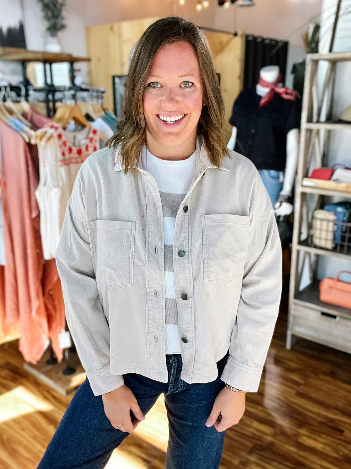 Light Taupe Corduroy Cropped Shacket