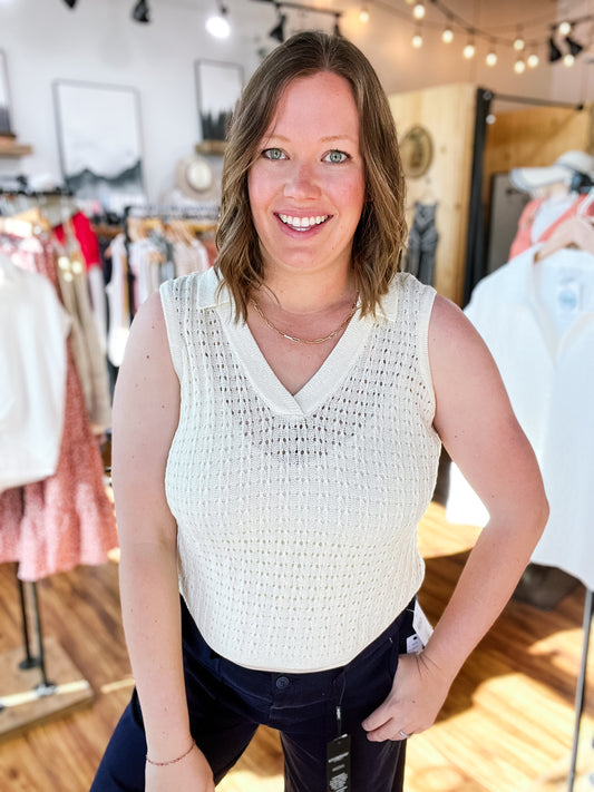 Cream Sleeveless Johnny Collar Top