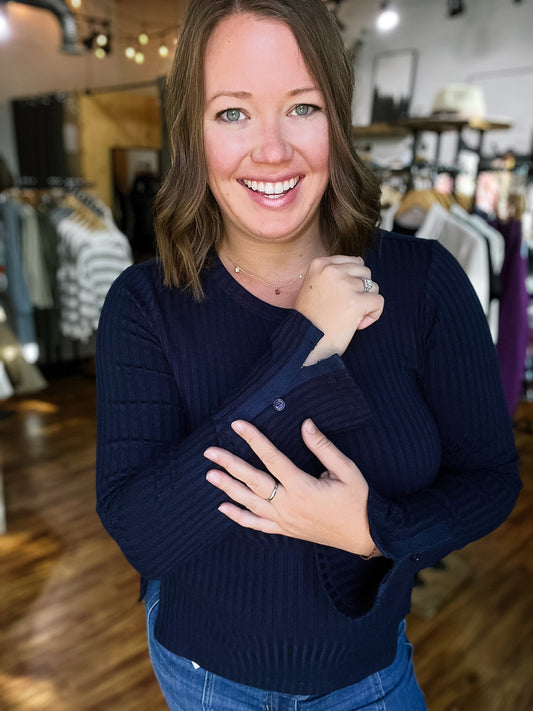 Navy Blue Large Ribbed Top
