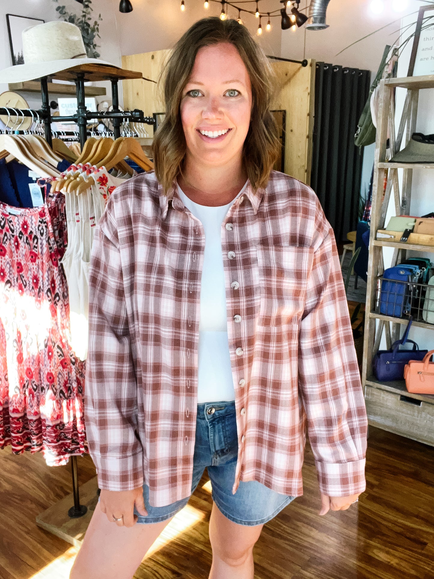 Pink Plaid Flannel Shirt