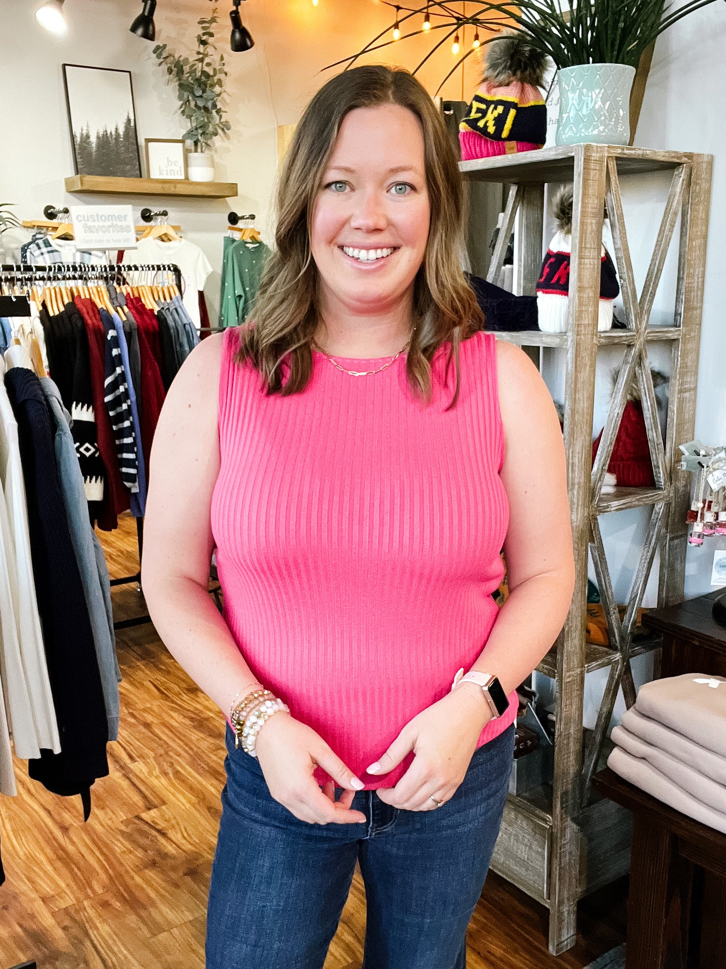 Pink Sleeveless Ribbed Top