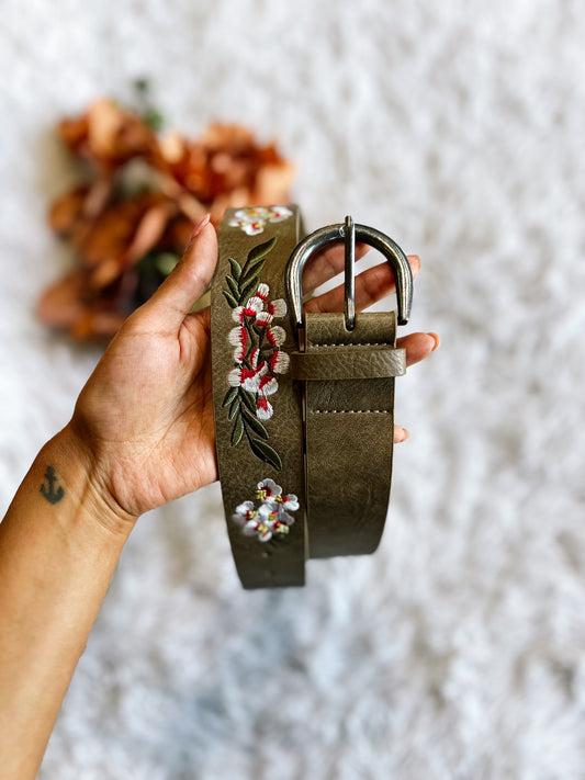 Taupe Embroidery Belt