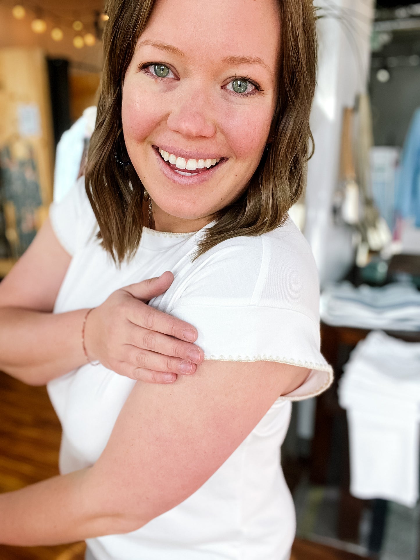 Ivory W/ Cream Stitch Detail Top