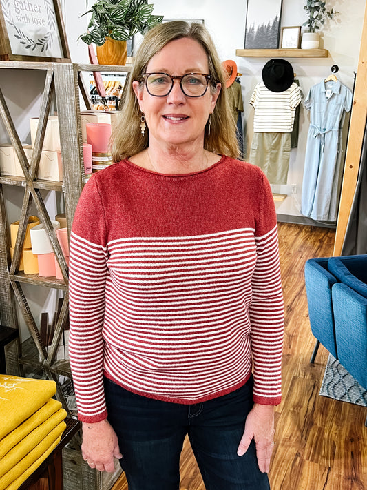 Rust & Cream Boat Neck Sweater