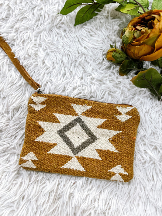 Camel, Cream, Gray Aztec Wristlet