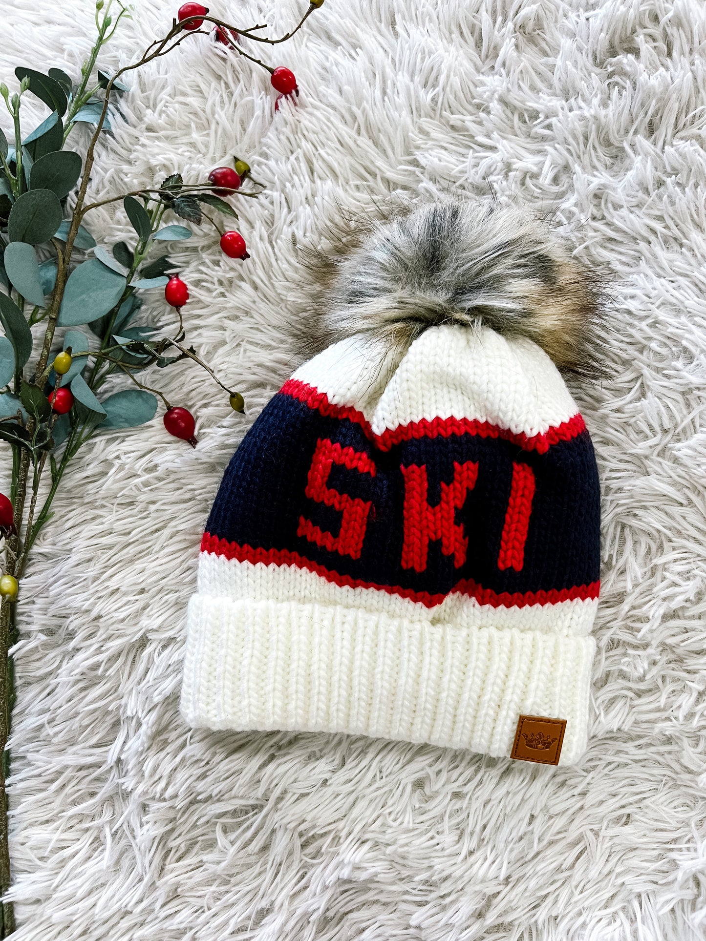 Ivory Ski Pom Beanie