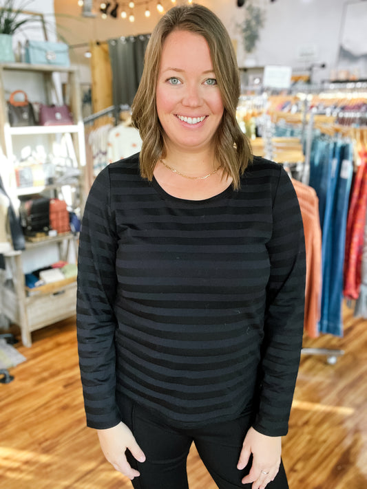 Black Shadow Stripe Long Sleeve Top