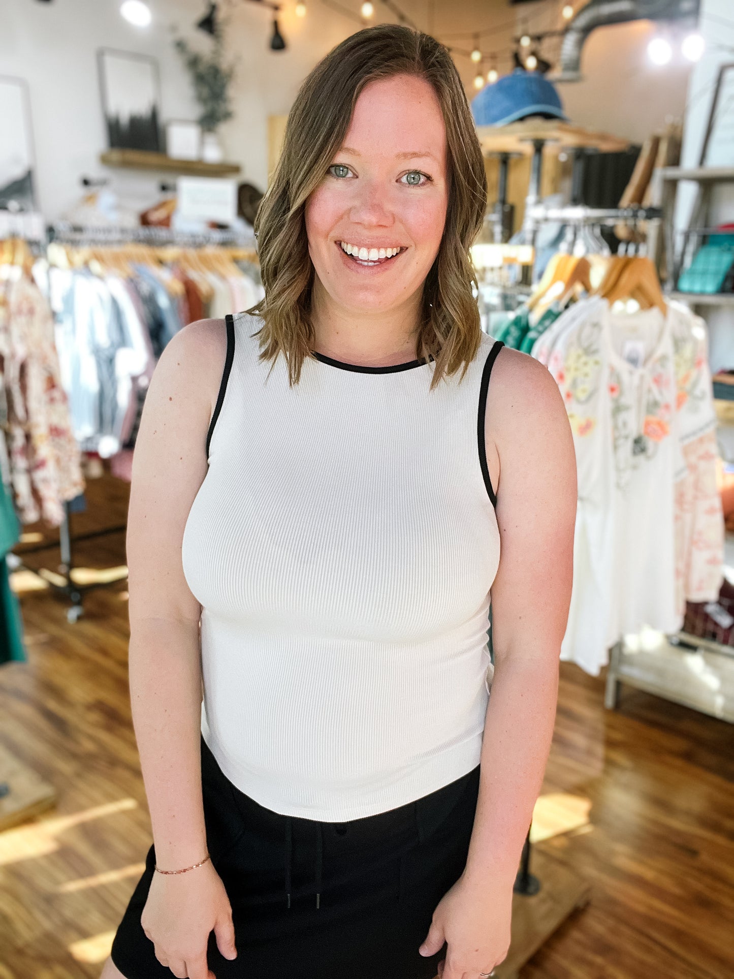 Ivory W/ Black Trim Tank Top
