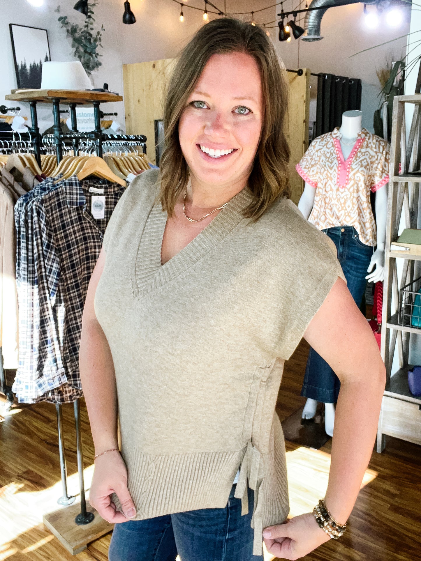 Heather Beige Tie Side Sweater