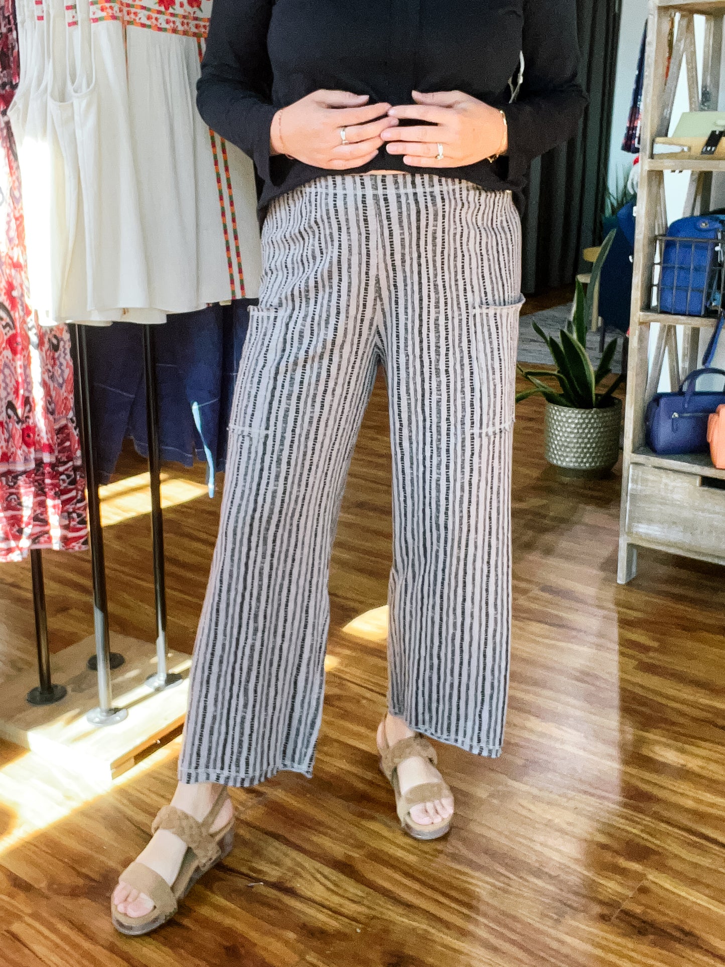 Gray W/Black Dash Stripes Pant