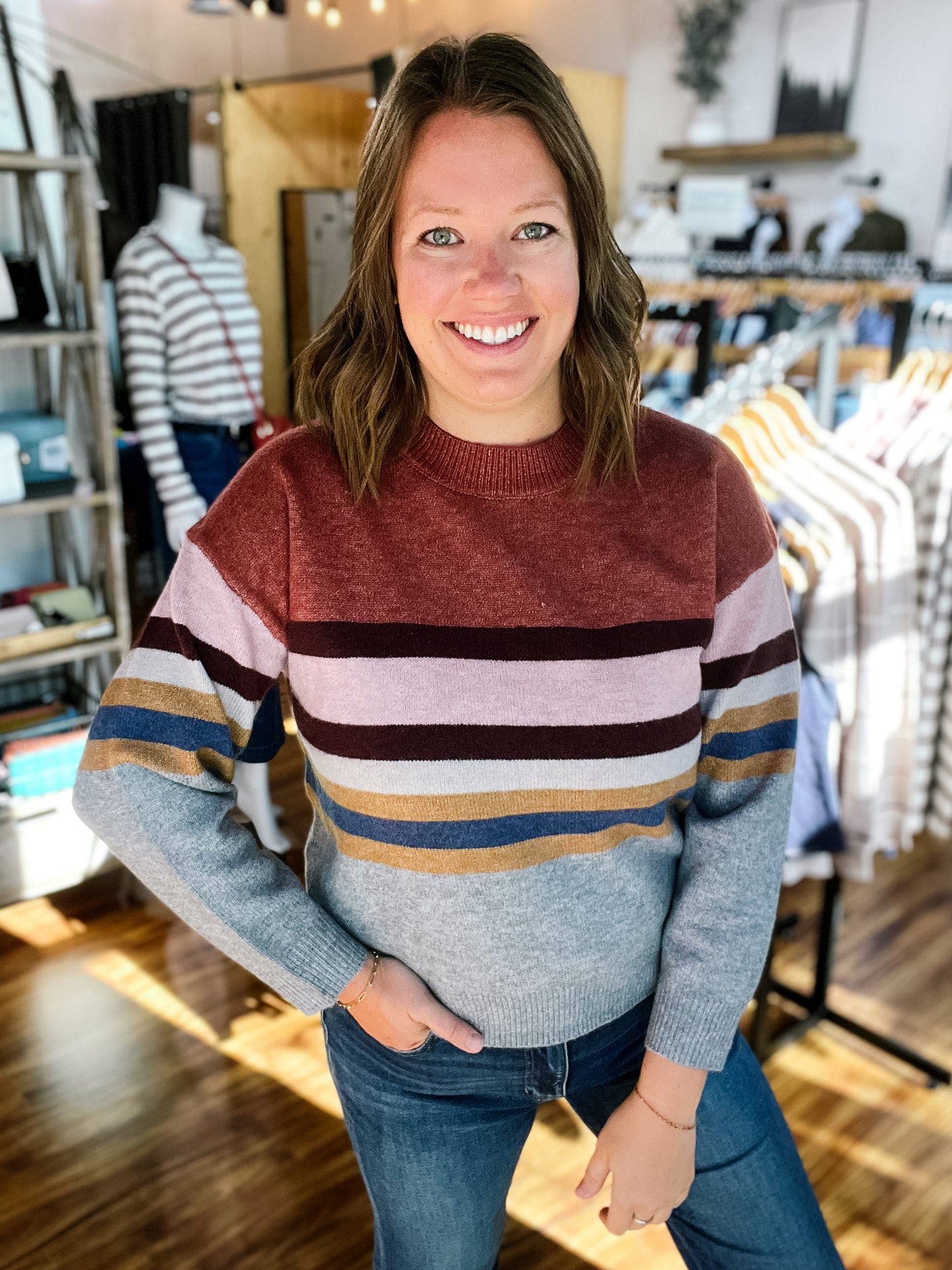 Multi Striped Crewneck Sweater