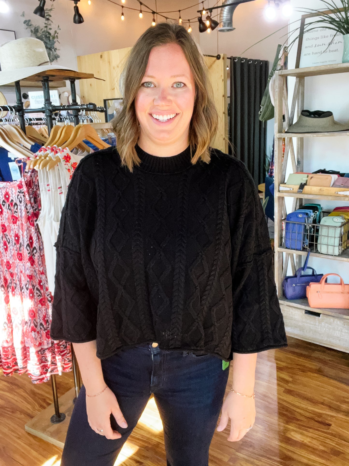 Black Cable Knit Relaxed Sweater