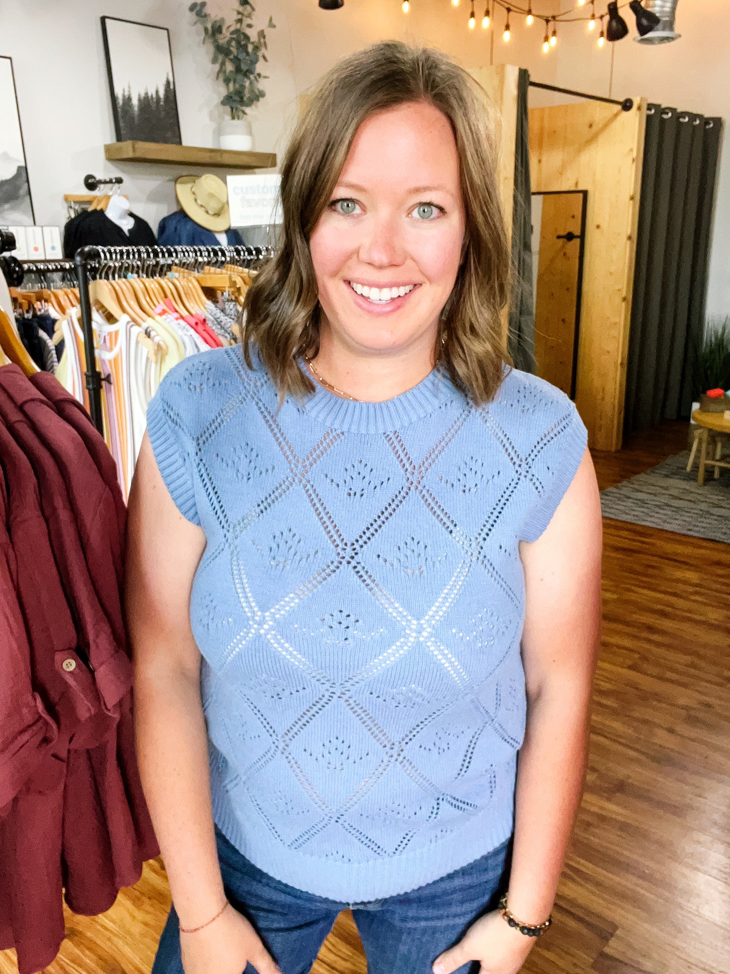 Denim Blue Diamond Stitch Sweater Vest