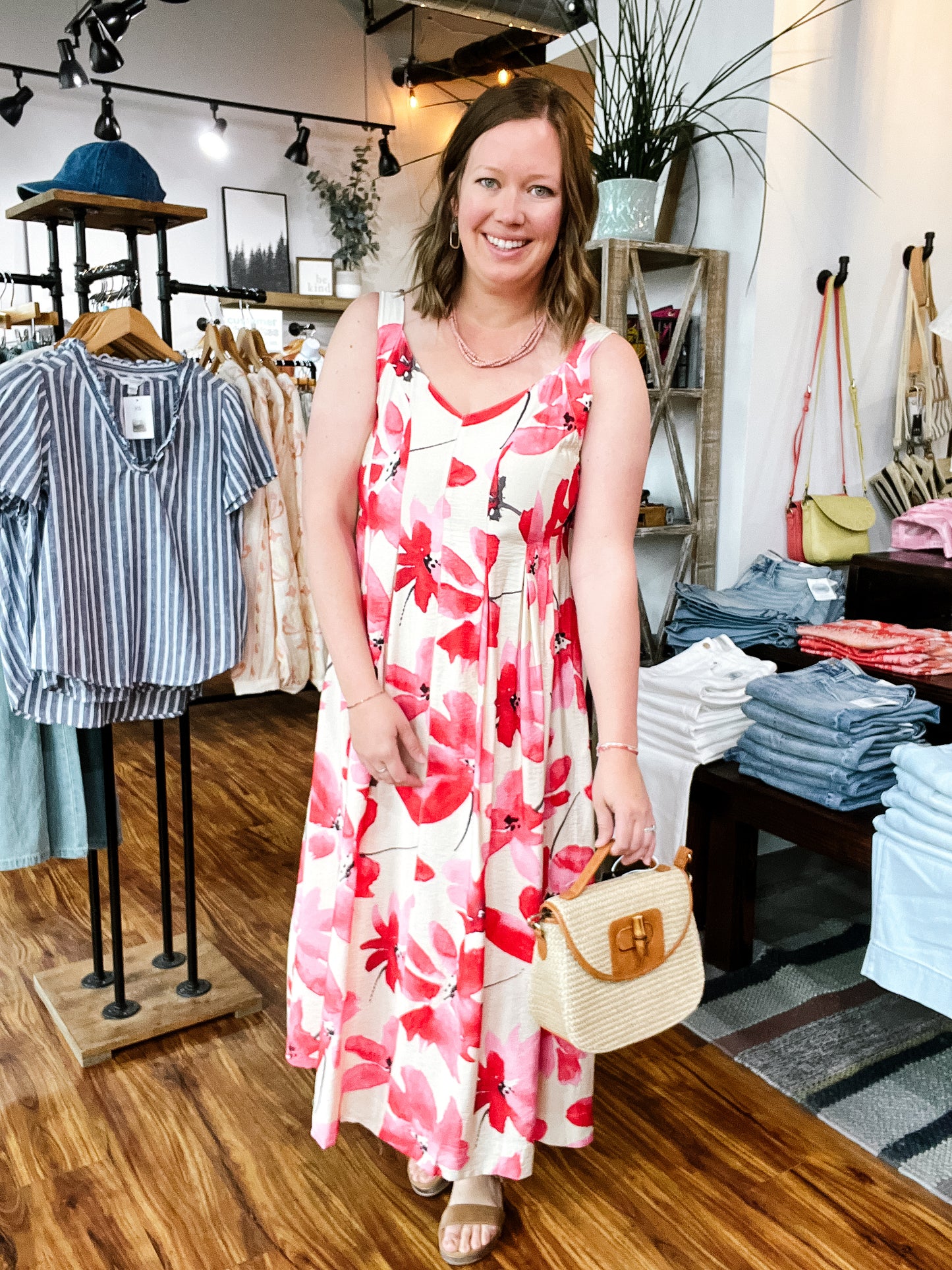 Red Floral Print Maxi Dress