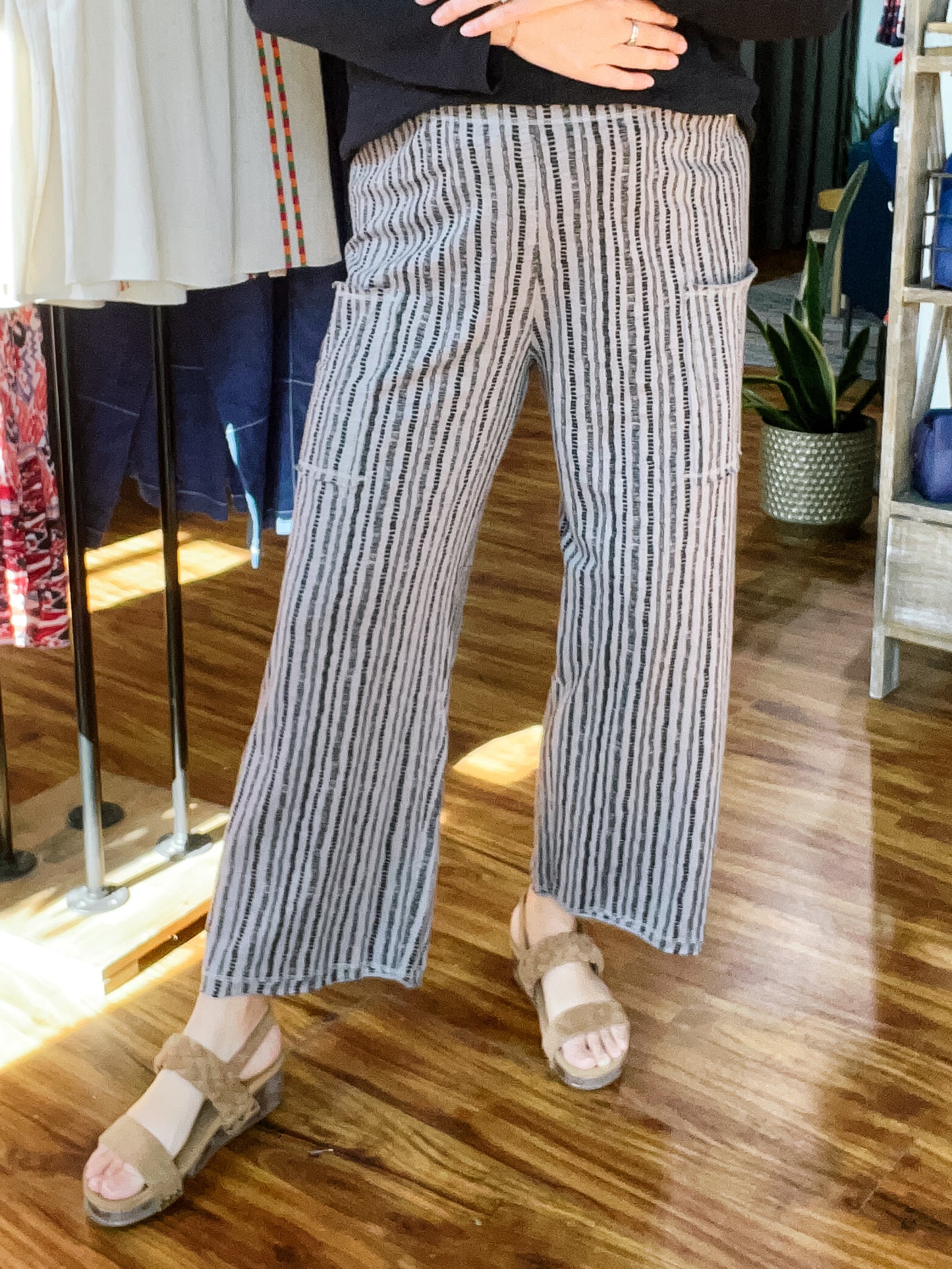 Gray W/Black Dash Stripes Pant