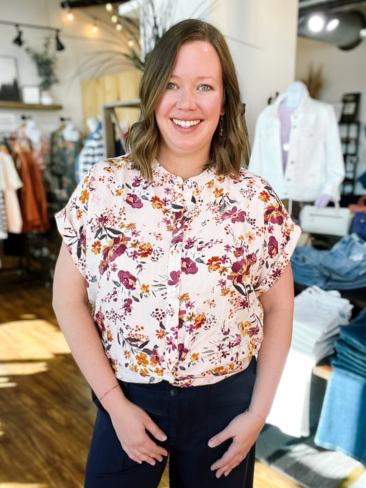 Almond Floral Dolman Twist Front Top
