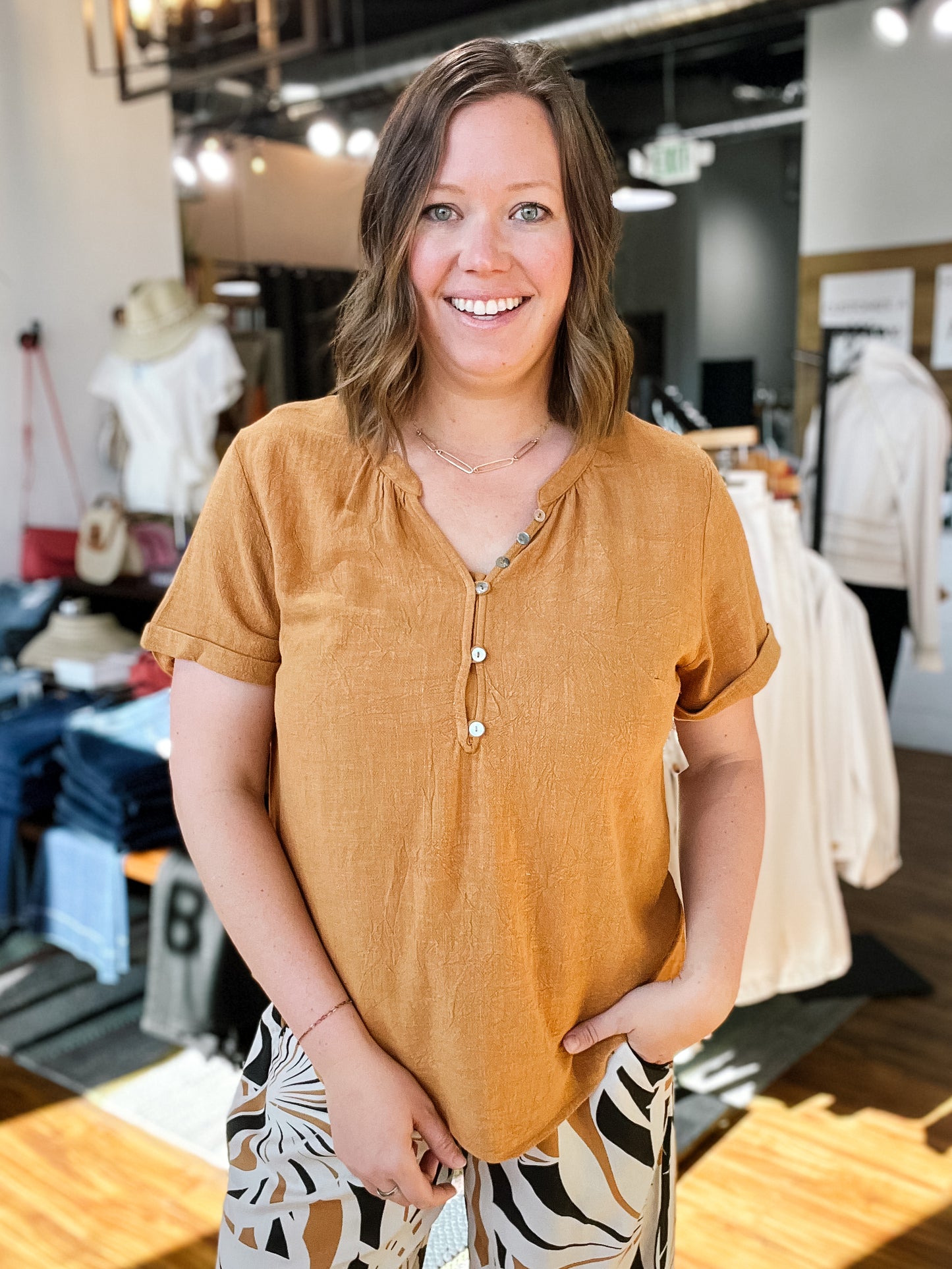 Chestnut Button Front Top