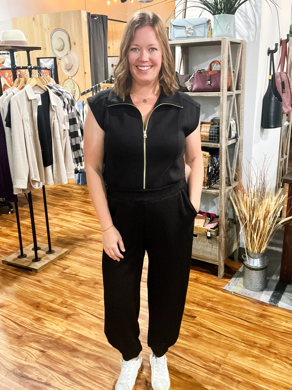 Black Half-Zip Jogger Jumpsuit