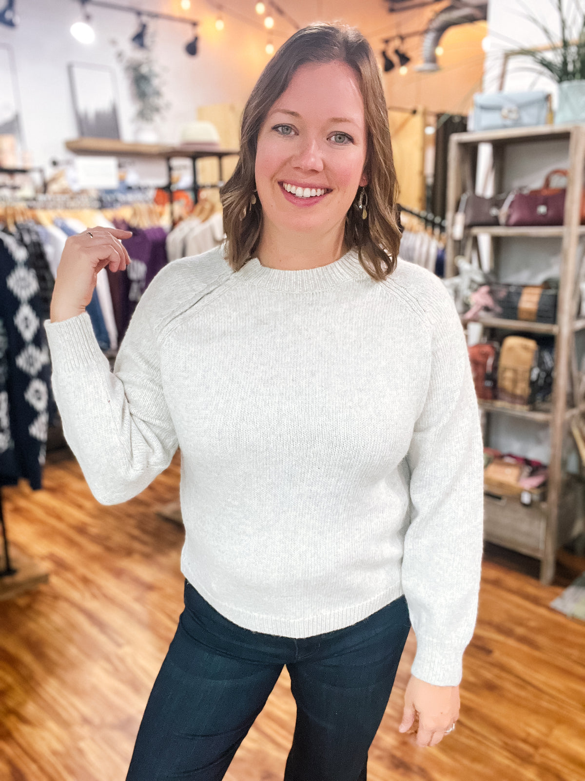 Light Sand Heathered Sweater w/ Zipper Detail