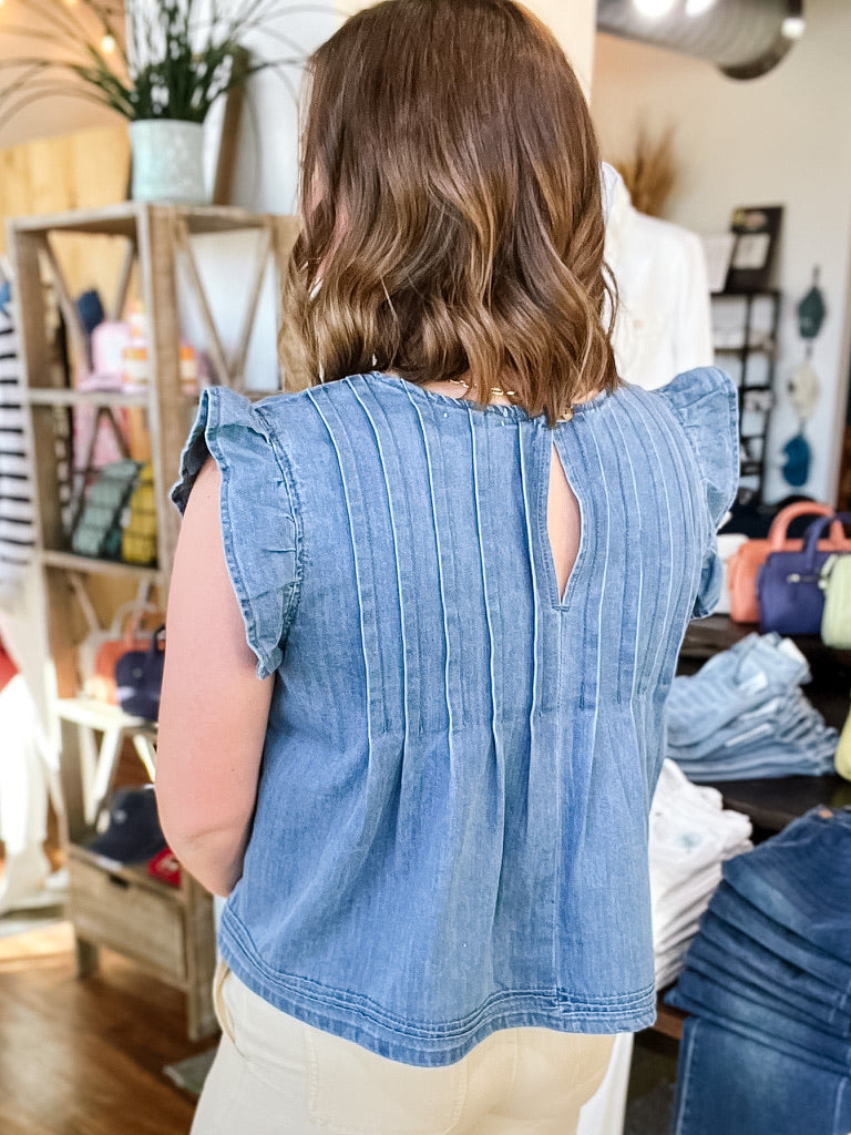Denim Pleated Top