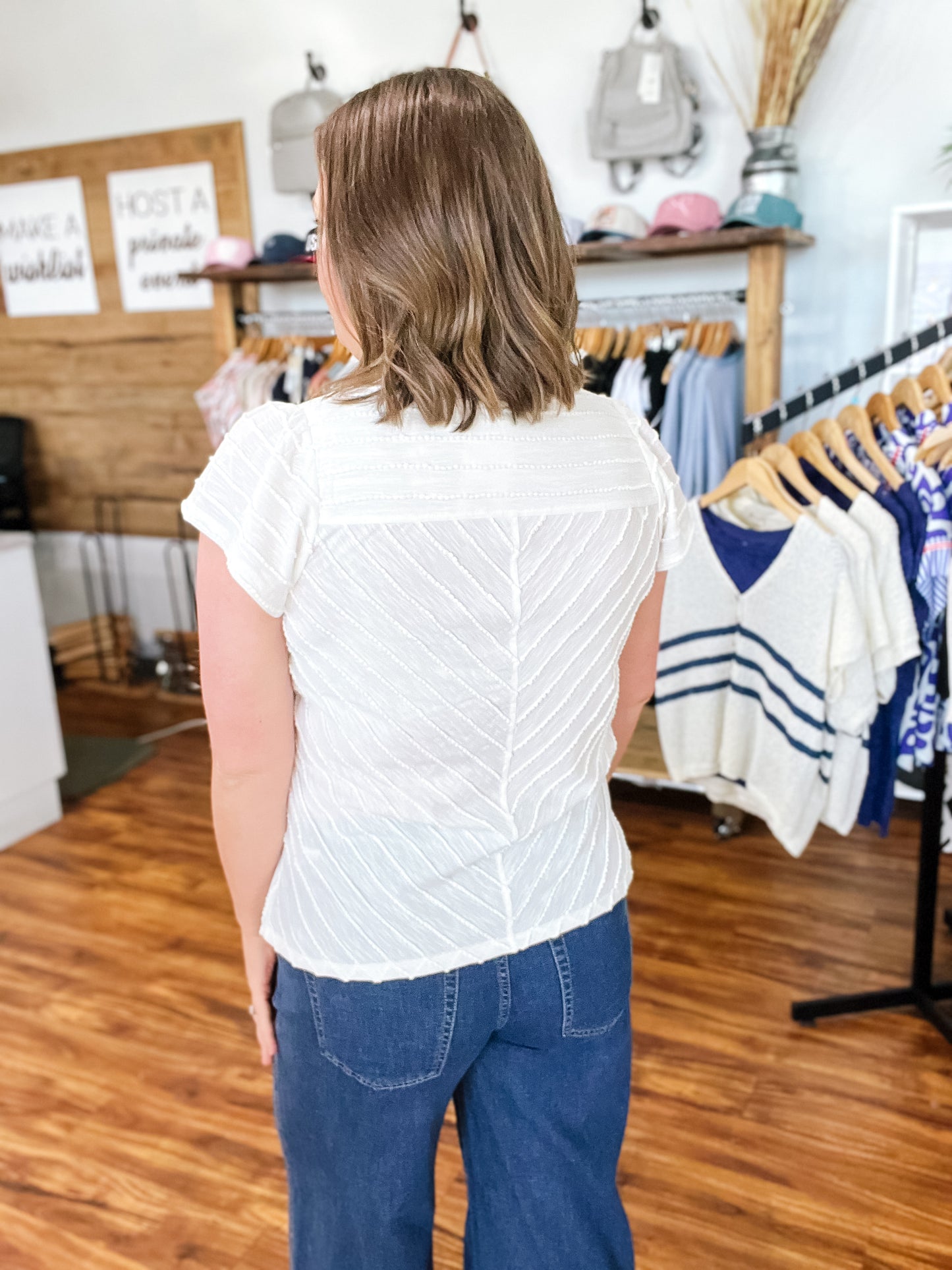 White Texture Peplum Top